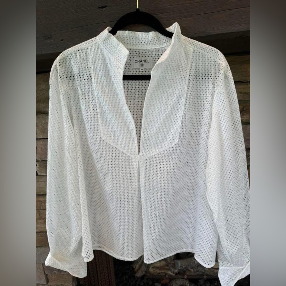 CHANEL Ivory Eyelet Top